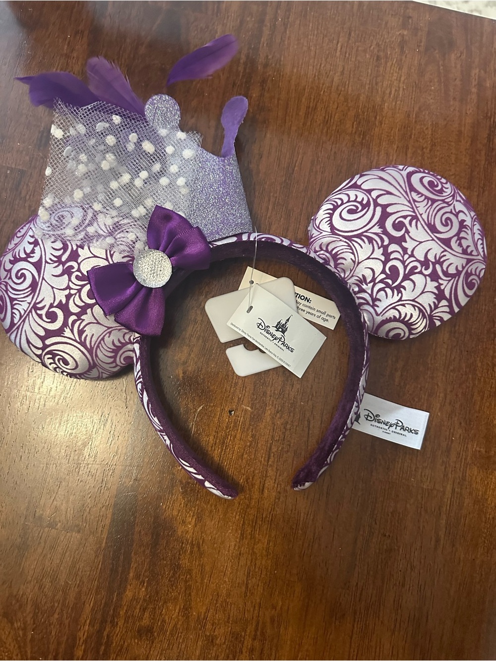Disney Purple Princess Minnie Ears Headband with Crown & Bow